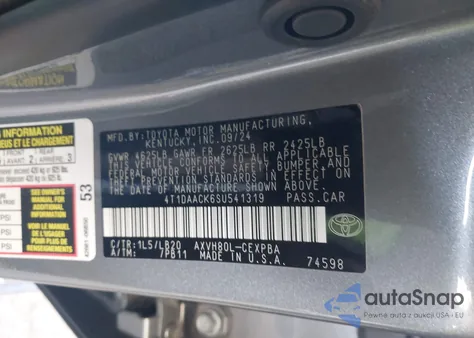 2025 Toyota Camry Xse из США, поврежденный, VIN 4T1DAACK6SU541319